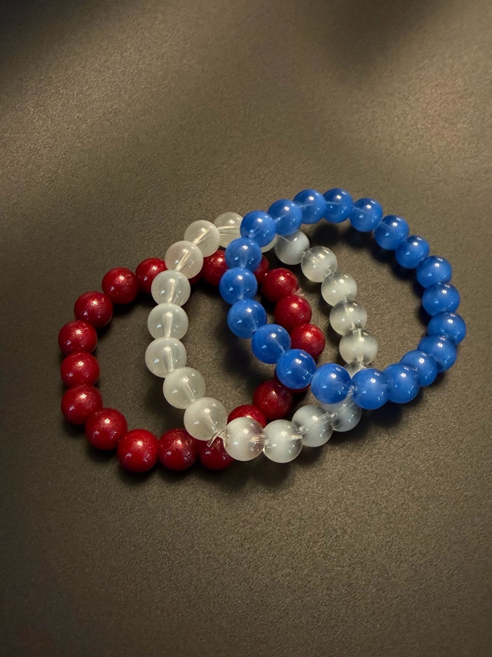 Patriotic Beaded Bracelet Trio - Red White Blue - 10mm Glass Beads